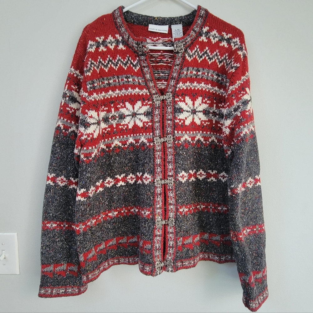 Croft And Barrow Red Nordic Fair Isle Cardigan Women's Size XL Cabincore Holiday